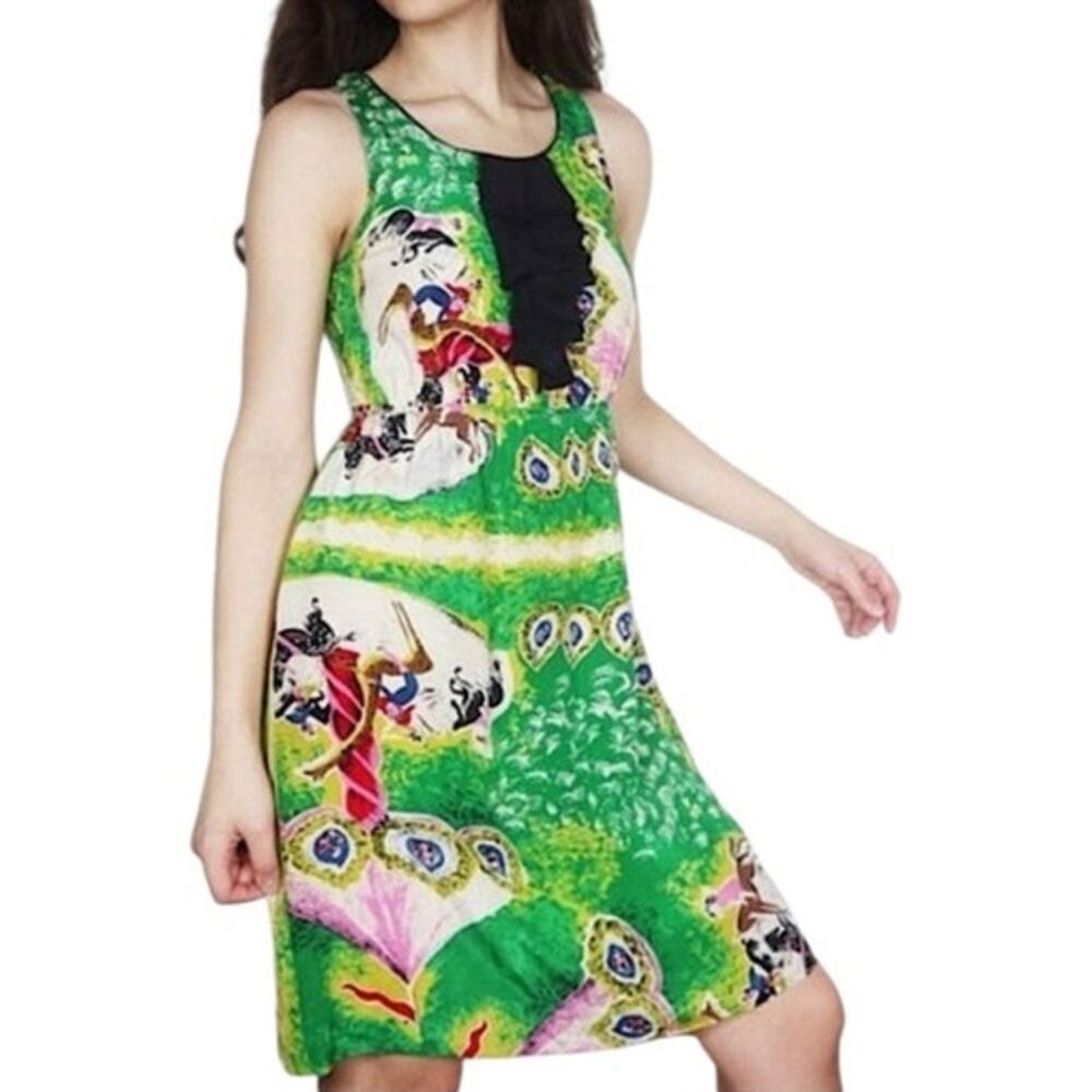 Anthropologie Moulinette Soeurs Silk Horse Print Shift Dress Green Size 6 Chic